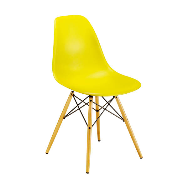 Chaise plastic sidechair wood jaune