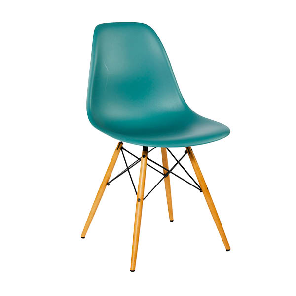 Chaise plastic sidechair wood bleu océan