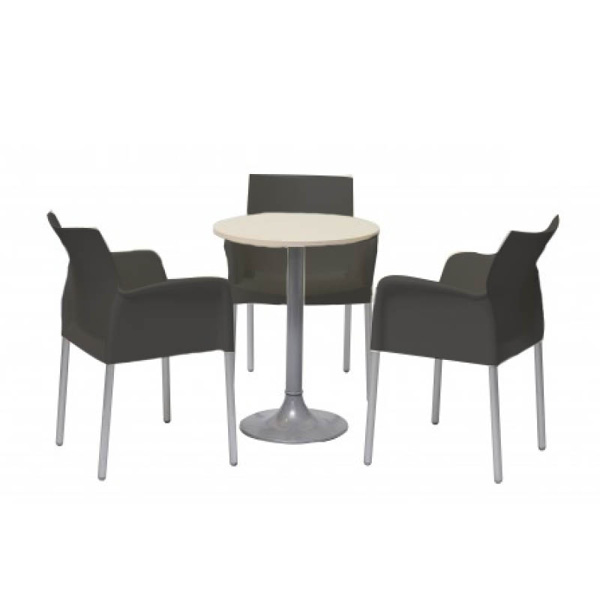 Ensemble 3 chaises ice anthracites & une table clio ronde ø60 blanche