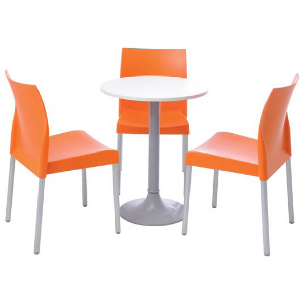 Ensemble 3 chaises ice oranges & une table clio h75 60x60 blanche