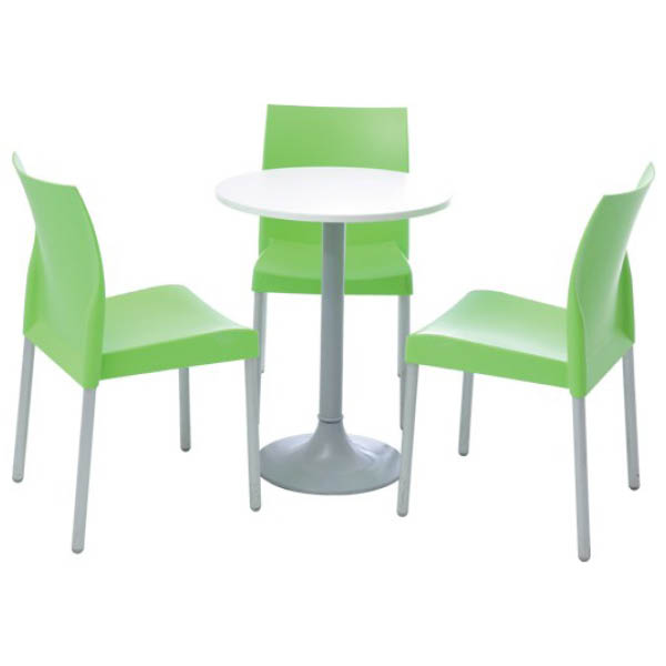 Ensemble 3 chaises ice vertes & une table clio h75 60x60 blanche