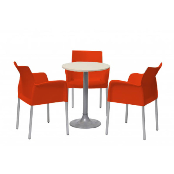 Ensemble 3 fauteuils ice orange & une table clio ø60 blanche