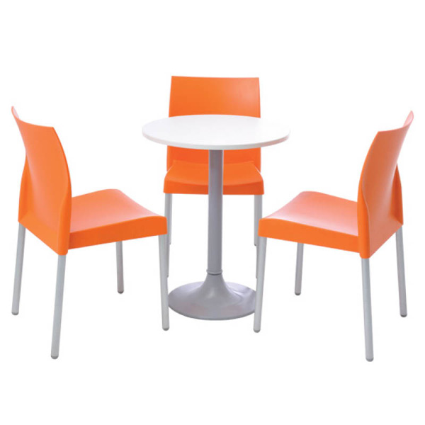 Ensemble 3 chaises ice orange & 1 table clio blanche ø060