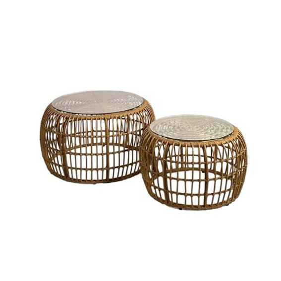 Table Rotin by K Ø75 et Ø60 - verre