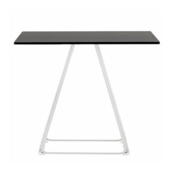 Table lunar  h50 pieds fil d'acier blanc - 69x69 plateau noir