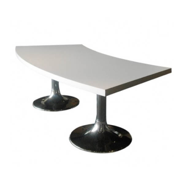 Table kuadra courbe h45 pieds chrome - 60x155 plateau blanc mélaminé