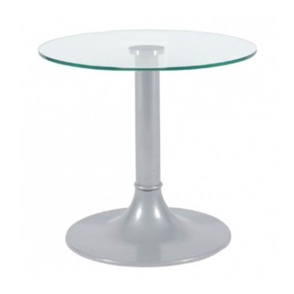 Table clio h45 pied aluminium - ø60 plateau verre clair