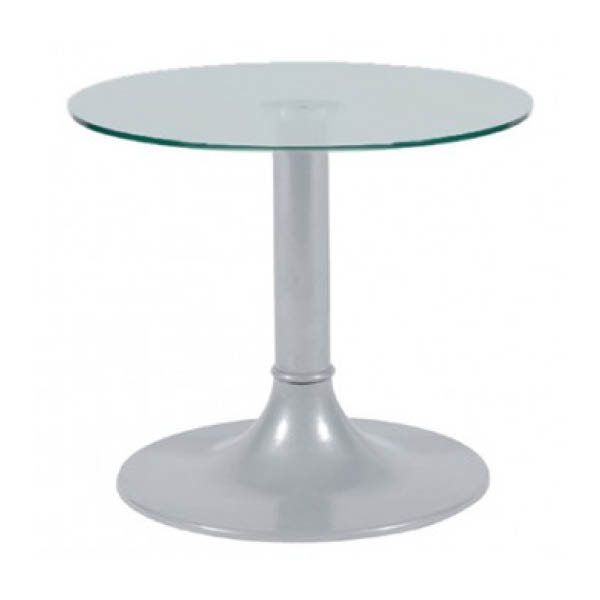 Table clio h45 pied aluminium - ø60 plateau verre dépoli
