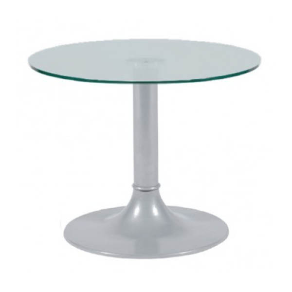 Table clio h45 pied aluminium - ø70 plateau verre dépoli