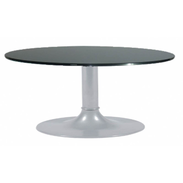 Table clio h45 pied aluminium - ø70 plateau verre noir
