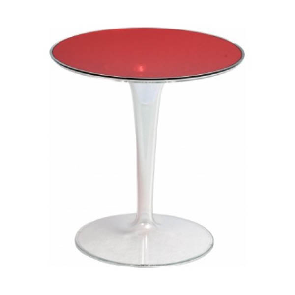 Table tiptop h51 pieds rouge - ø48 plateau cristal