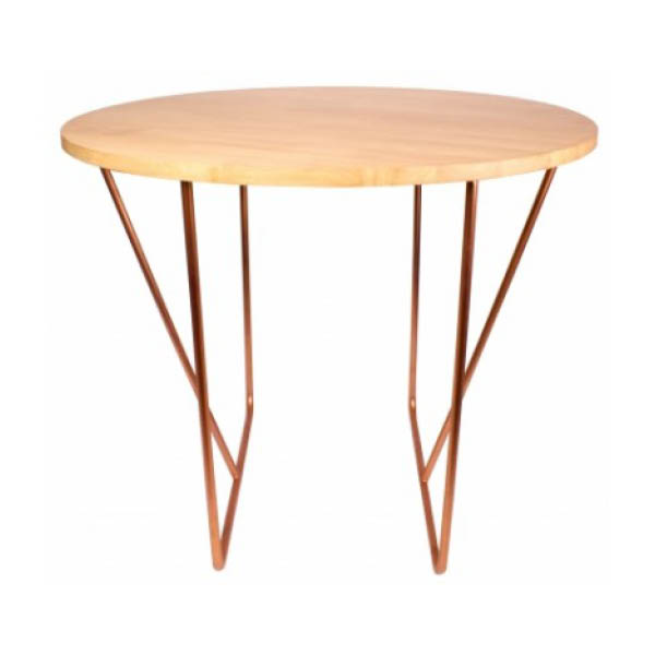 Table cuivrée h55 pieds acier - ø65 plateau bois cuivré