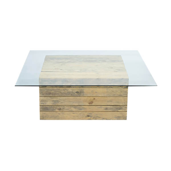 Table eko glass kube h40 - 120x120 plateau bois