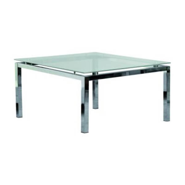 Table venezia h40 pieds chrome - 80x80 plateau verre
