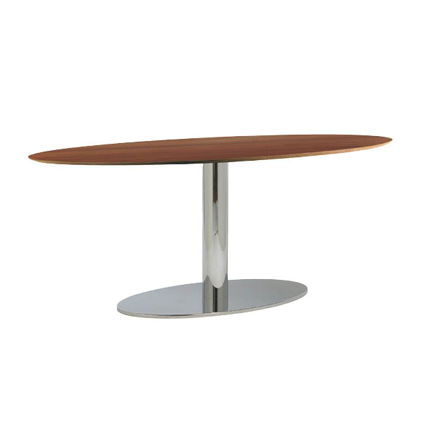 Table elisa ovale  h74 pied chrome - 180x80 plateau noyer