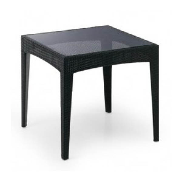 Table malaga h73 pieds en résine tressée noire - 80x80 plateau noir