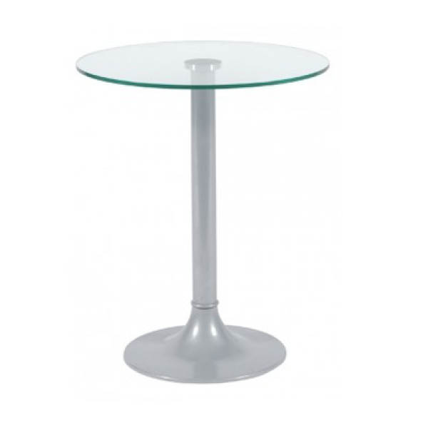 Table clio h75 pied aluminium - ø60 plateau verre transparent