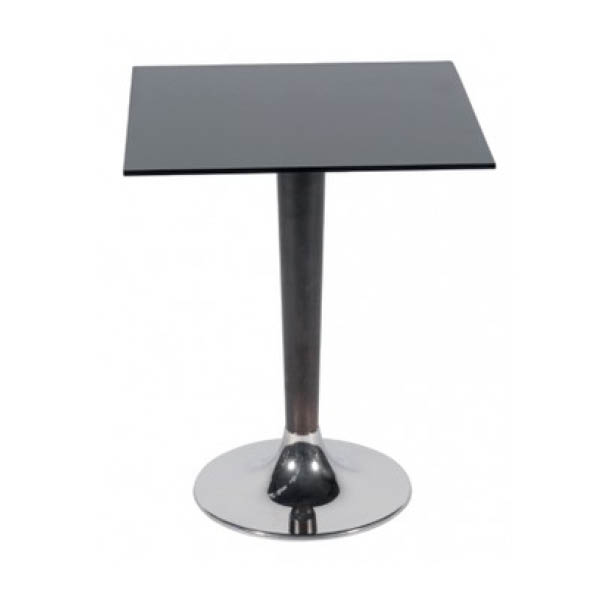 Table leone h75 pied chrome - 60x60 plateau verre noir