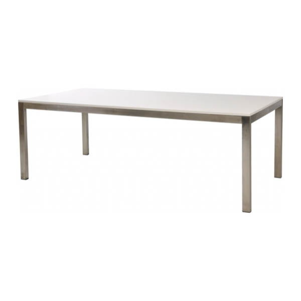 Table linea h75 pieds inox - 220x100 plateau blanc brillant