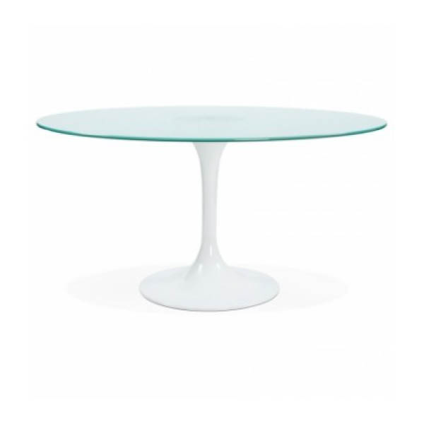 Table napa h72 pieds central métal blanc - ø140 plateau transparent