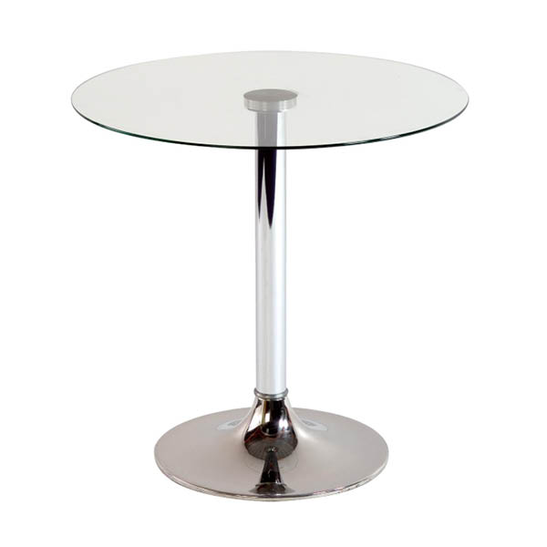 Table trévise h70 pieds chrome - ø70 plateau verre