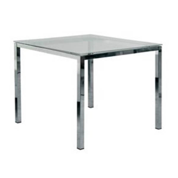 Table venezia  h70 pieds chrome - 80x80 plateau verre