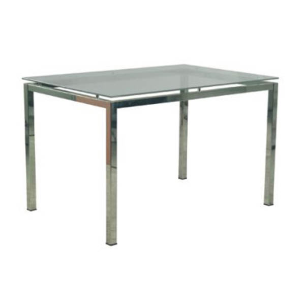 Table venezia  h70 pieds chrome - 150x80 plateau verre