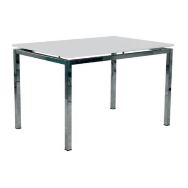Table venezia  h70 pieds chrome - 150x80 plateau blanc