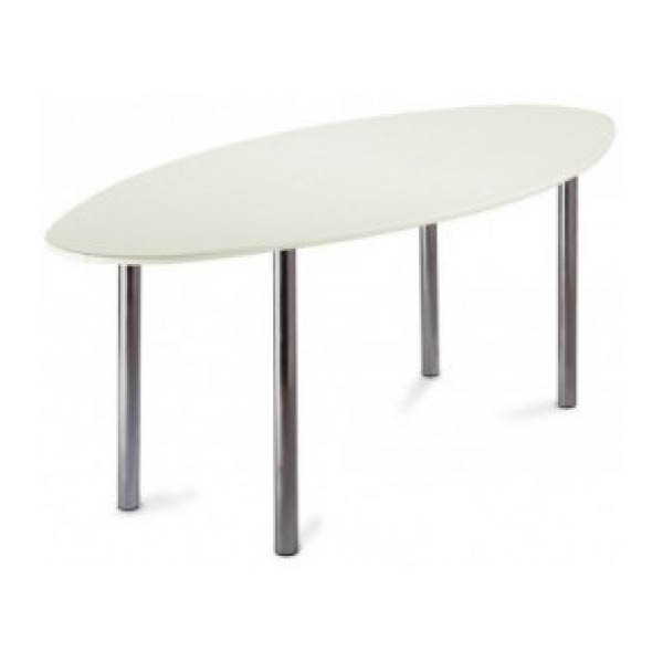 Table dauphine h74 pieds chrome - 200x100 plateau blanc oval