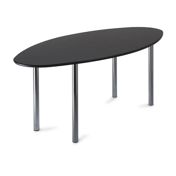 Table dauphine h74 pieds chrome - 200x100 plateau noir oval