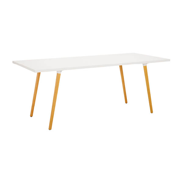 Table moema  h70 pieds bois - 200x90 plateau blanc